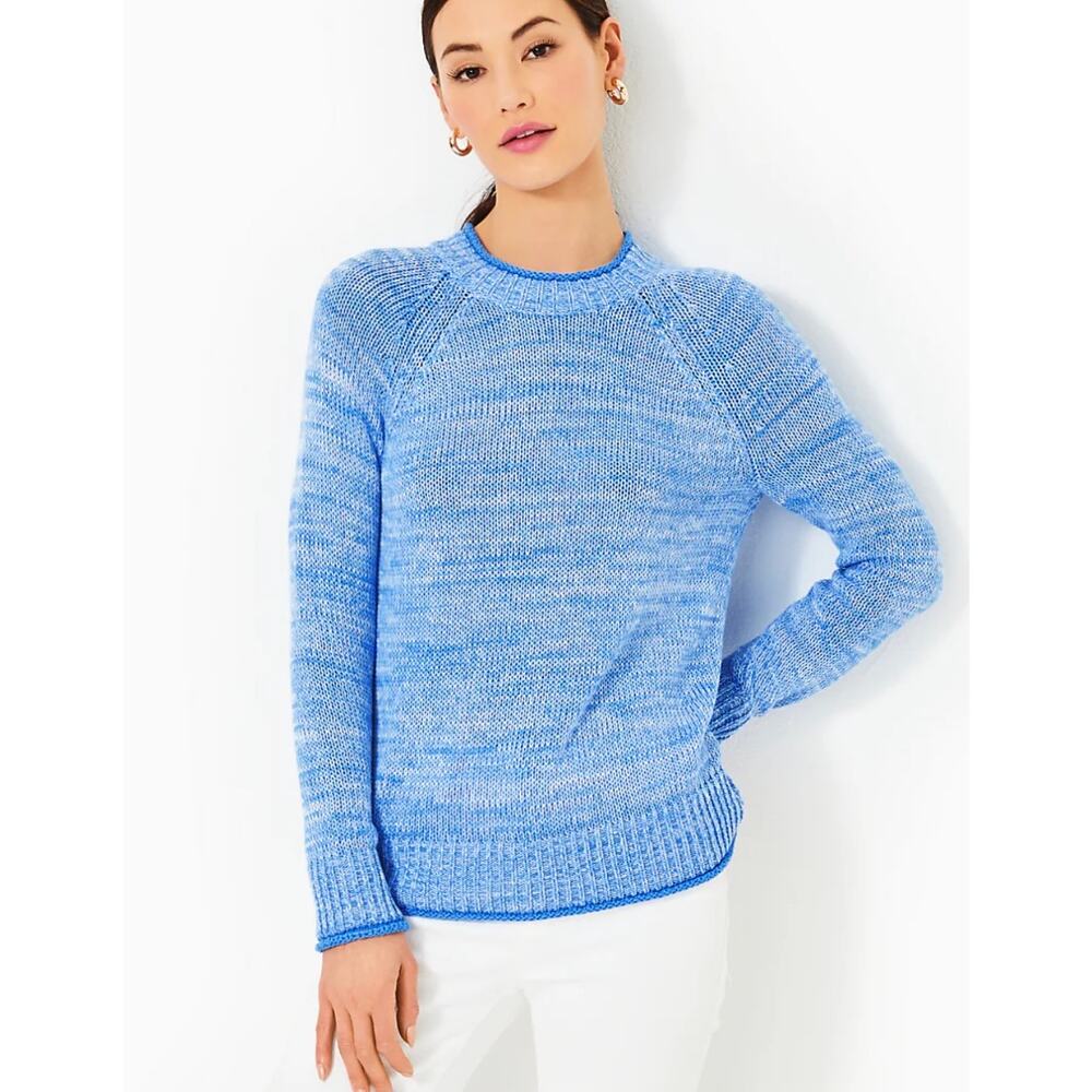 Lilly Pulitzer Deba Blue Stream Marl Speckled Knit Cotton Pullover Sweater XS